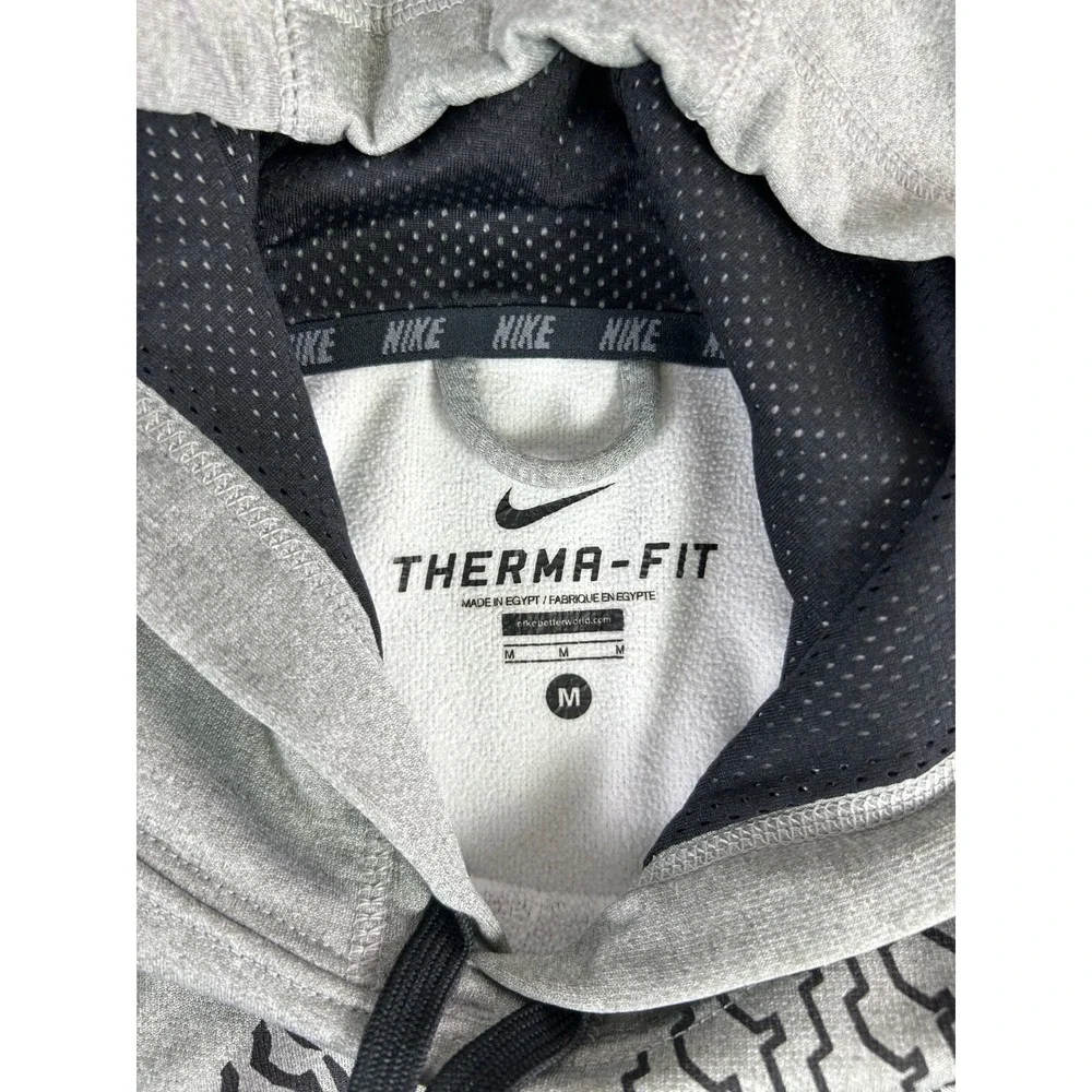 Nike Therma-Fit Pullover Hoodie‎ Gray Black Swoosh Graphic Men's Medium